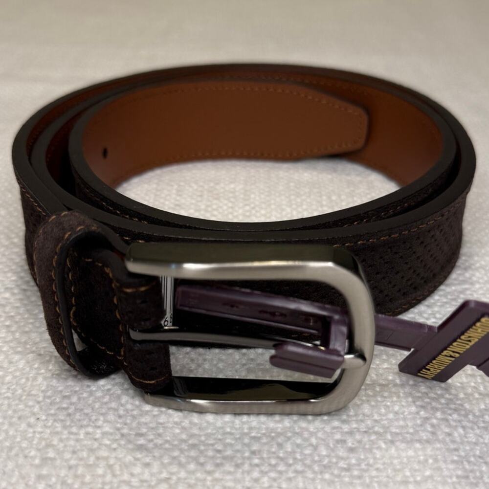 Johnston & Murphy Perforated Suede Leather Belt Brown Sz 38 (Style 75-8020) NWT